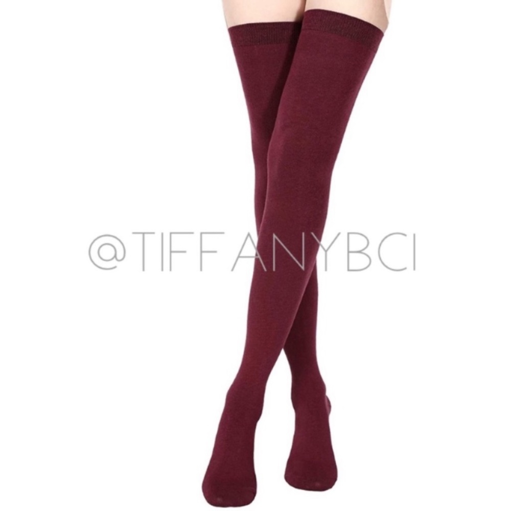 Burgundy Over The Knee Thigh High Sock
